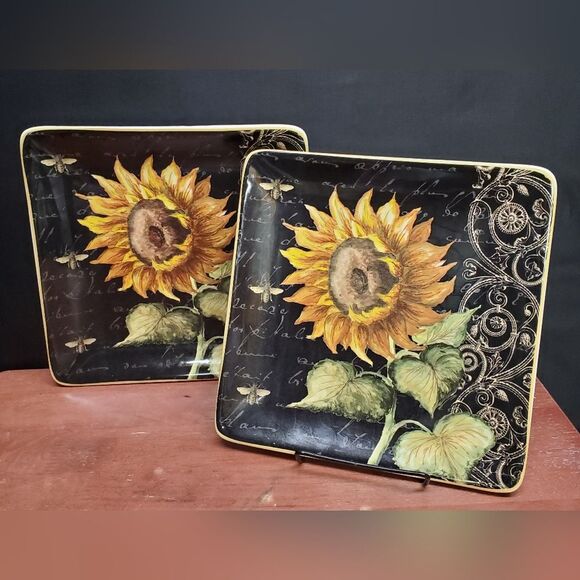 French Sunflowers Square Salad Plates Certified International - Picture 2 of 6